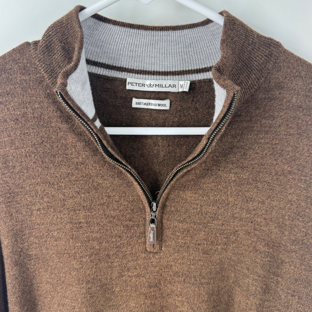 Peter Millar Mens Brown 100% Extrafine Italian Merino Wool Quarter Zip Sweater M - Picture 5 of 10